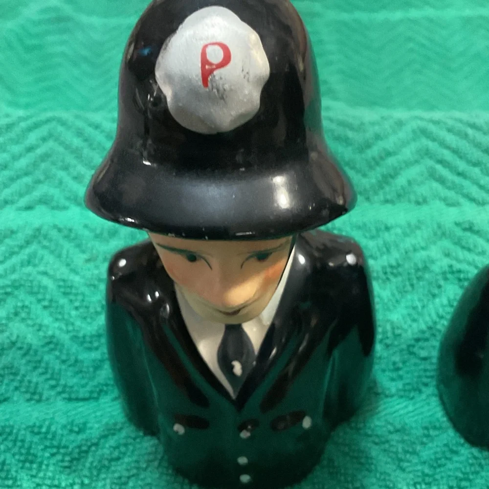 Black Ceramic Policeman Salt and Pepper Shakers - Decorative Home Accent